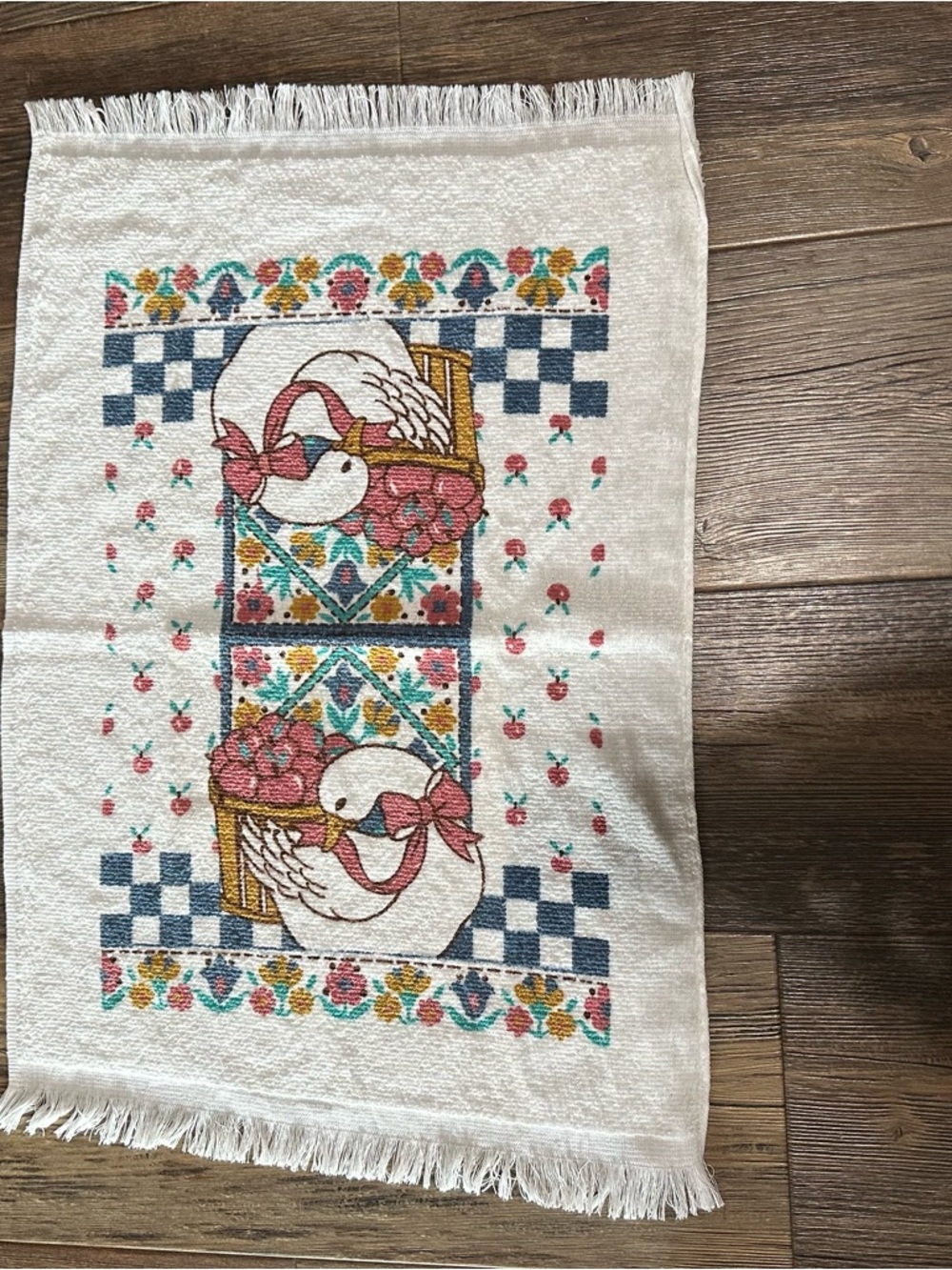 Vintage kitchen towel COUNTRY GOOSE bow flowers fruit - Picture 4 of 6